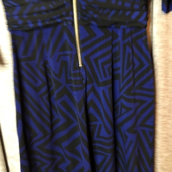 NWT Just Taylor Blue & Black Geometric Print Gold Zipper Back Dress Size 8 - Picture 11 of 12